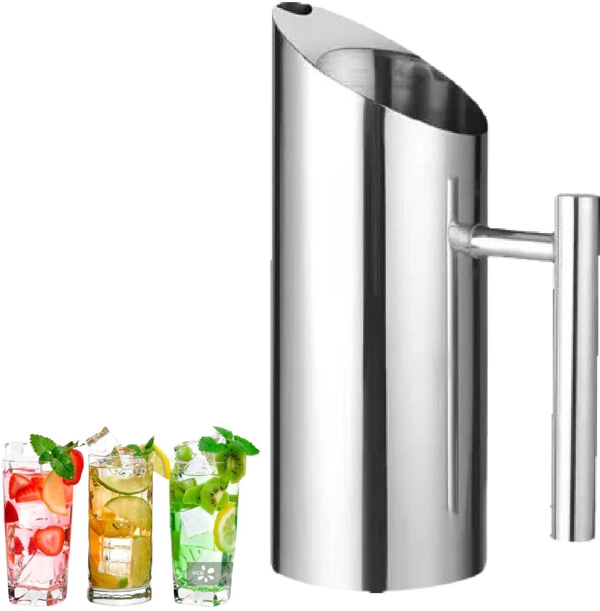 Dailygoods- Waterkan Roestvrij Staal 1L - Ergonomische Handgreep - Ingebouwde IJsbeschermer - Duurzaam - Geschikt voor Koude Dranken - Drankkan