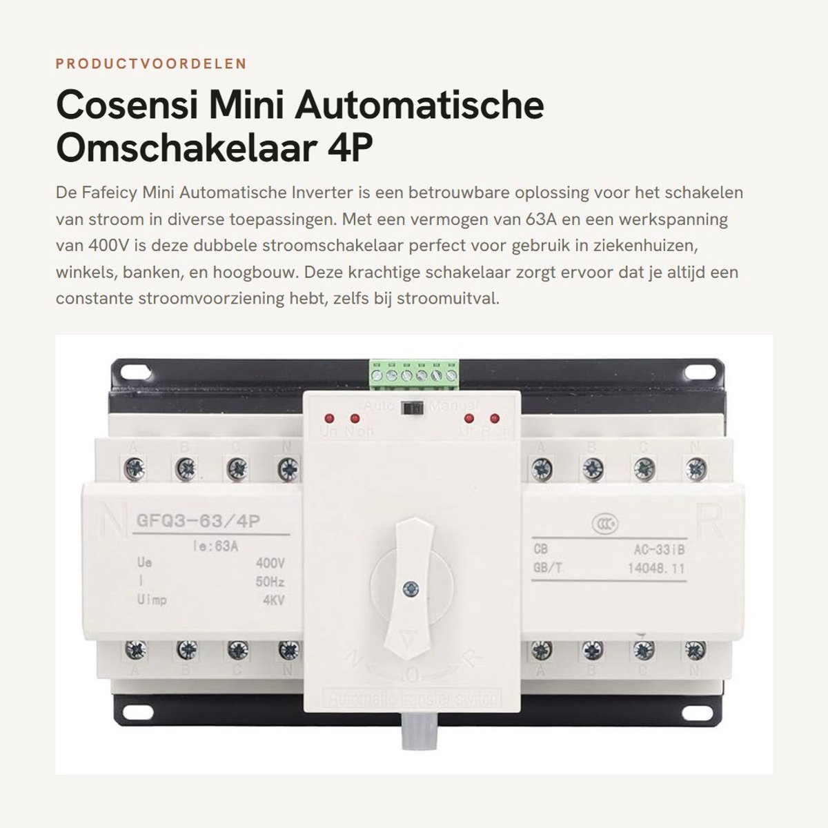 Dailygoods - Mini Automatische Omschakelaar - 4P Stroomomschakelaar - Betrouwbare oplossing - Compact formaat - Elektrische Keuzeschakelaar - Veilighe...