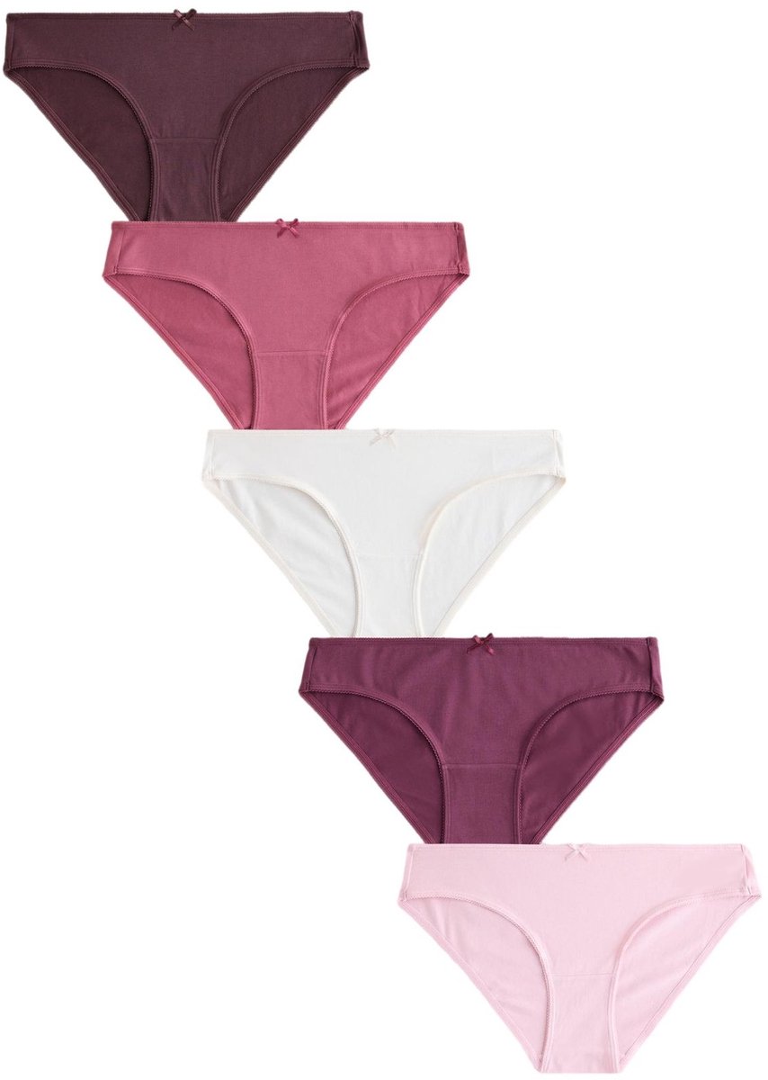 Next - Dames - Set van 5 katoenrijke bikini's - Roze
