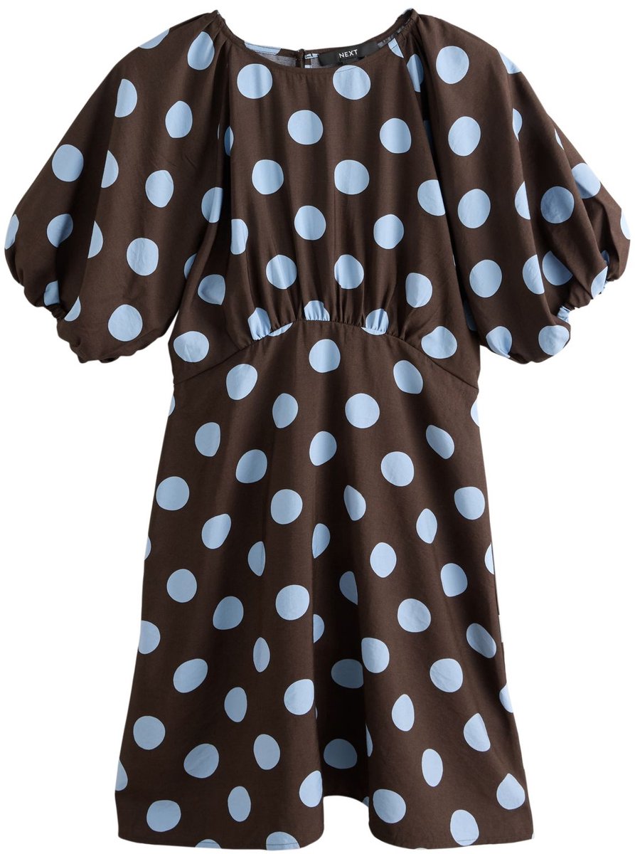 Next - Dames - Mini-jurk met pofmouwen - Bruin