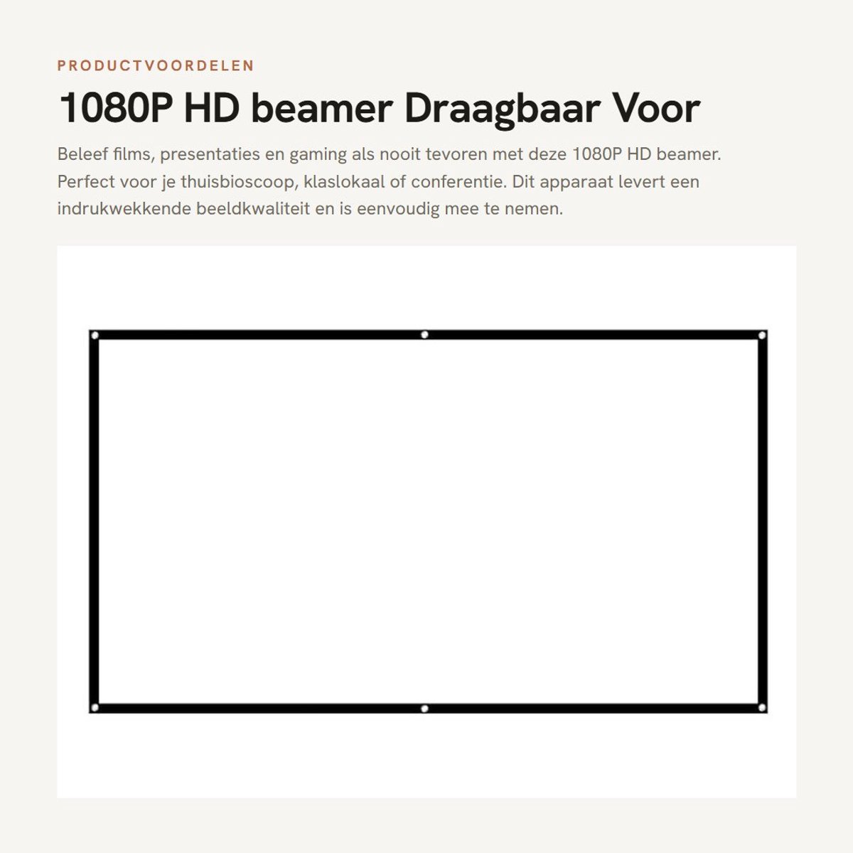 Dailygoods - 1080P HD beamer - Draagbaar - Voor thuisbioscoop - Wit - Projectiescherm - Geschikt voor klaslokaal en conferentie - 60-100 inch