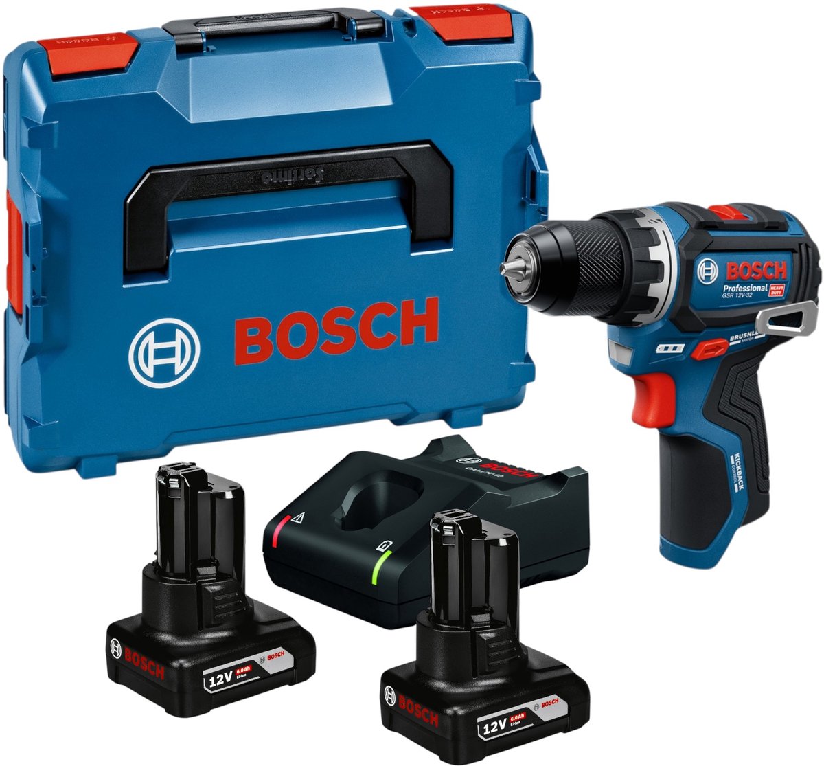 Bosch GSR 12V-32 Professional accuboormachine 12 V 32 Nm borstelloos + 2x accu 6,0 Ah + oplader + L-Boxx