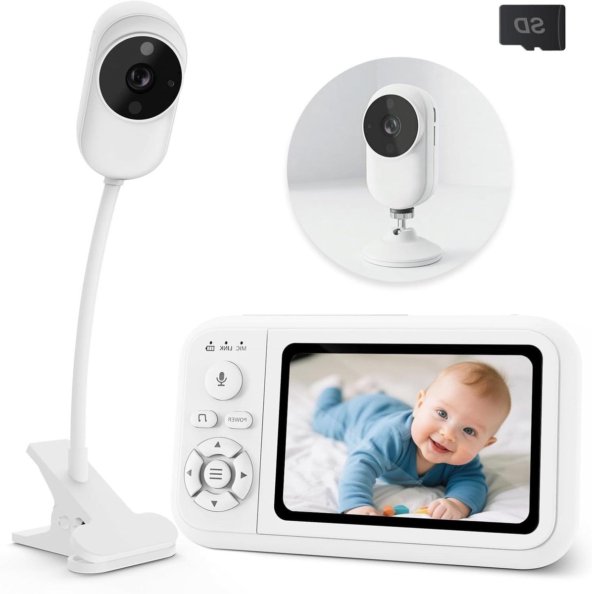 Babyfoon Camera - Baby Monitor - Baby Bewaken - Zonder Wifi - 13.5 cm - Wit