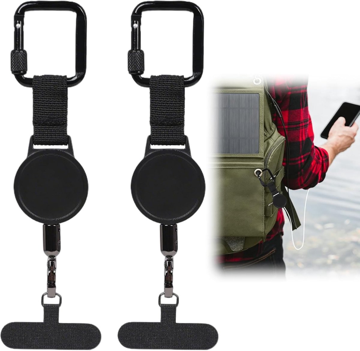 Uittrekbare mobiele telefoonbeveiliging voor outdoor gebruik met karabijnhaak en stalen kabel, smartphone diefstalpreventie en veiligheidsband voor optimale bescherming