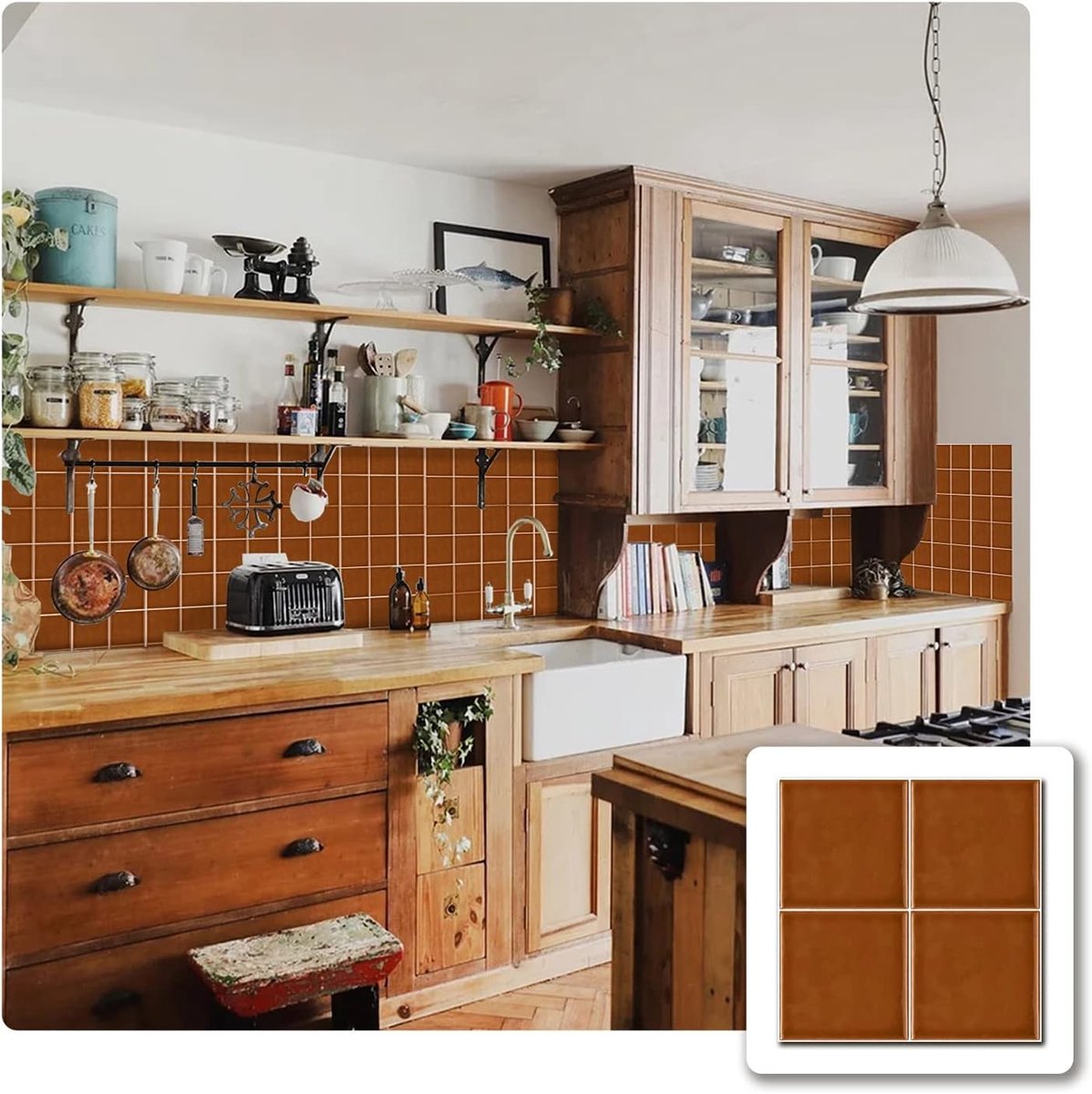 Mosaic Effect Vinyl Tegelstickers voor Keuken en Badkamer - Waterdicht, Zelfklevend, 15x15cm, 10 Stuks, Oranje
