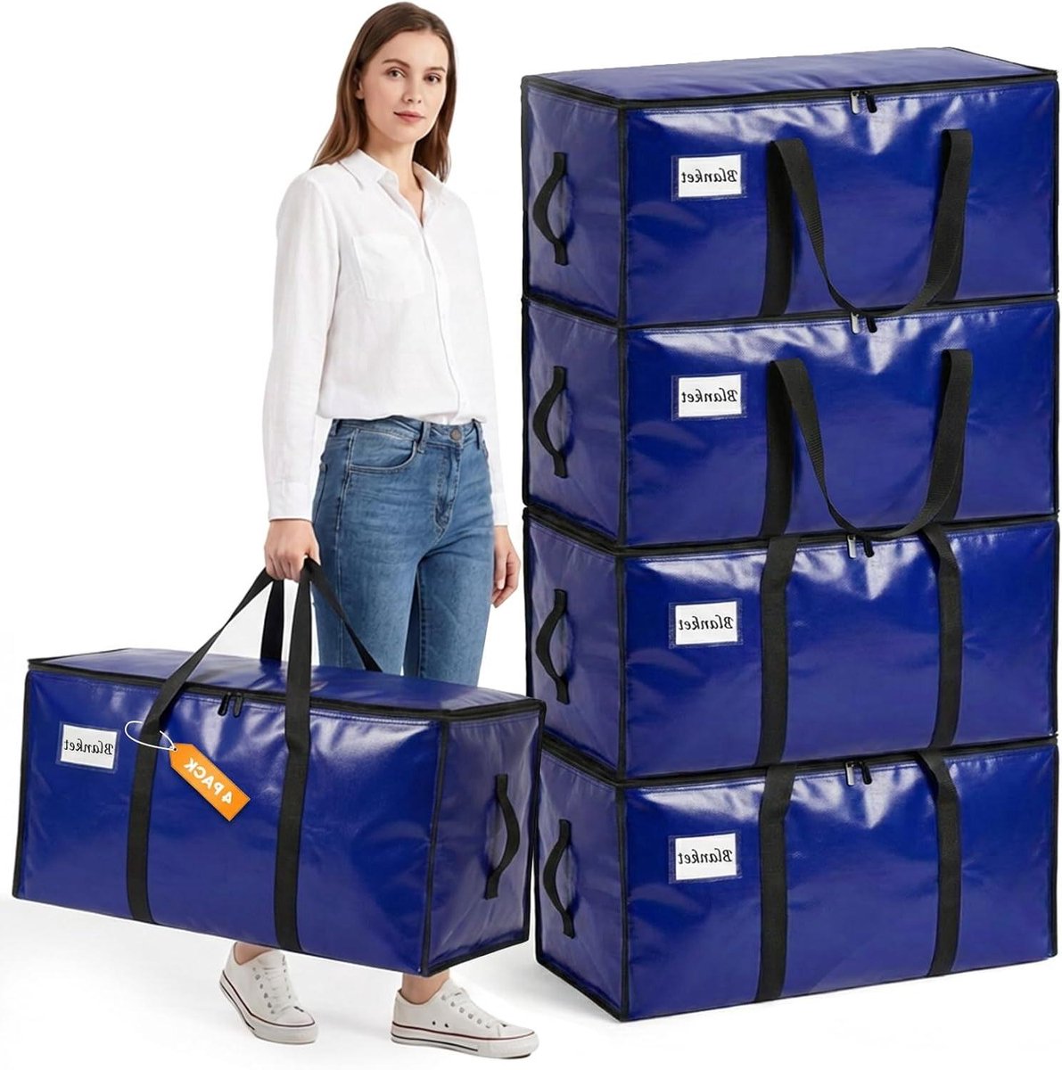 Verhuiszakken - Opbergzakken - Spullen Opslaan - Scheurvast Waterdicht - 90 Liter 4 Stuks - Blauw