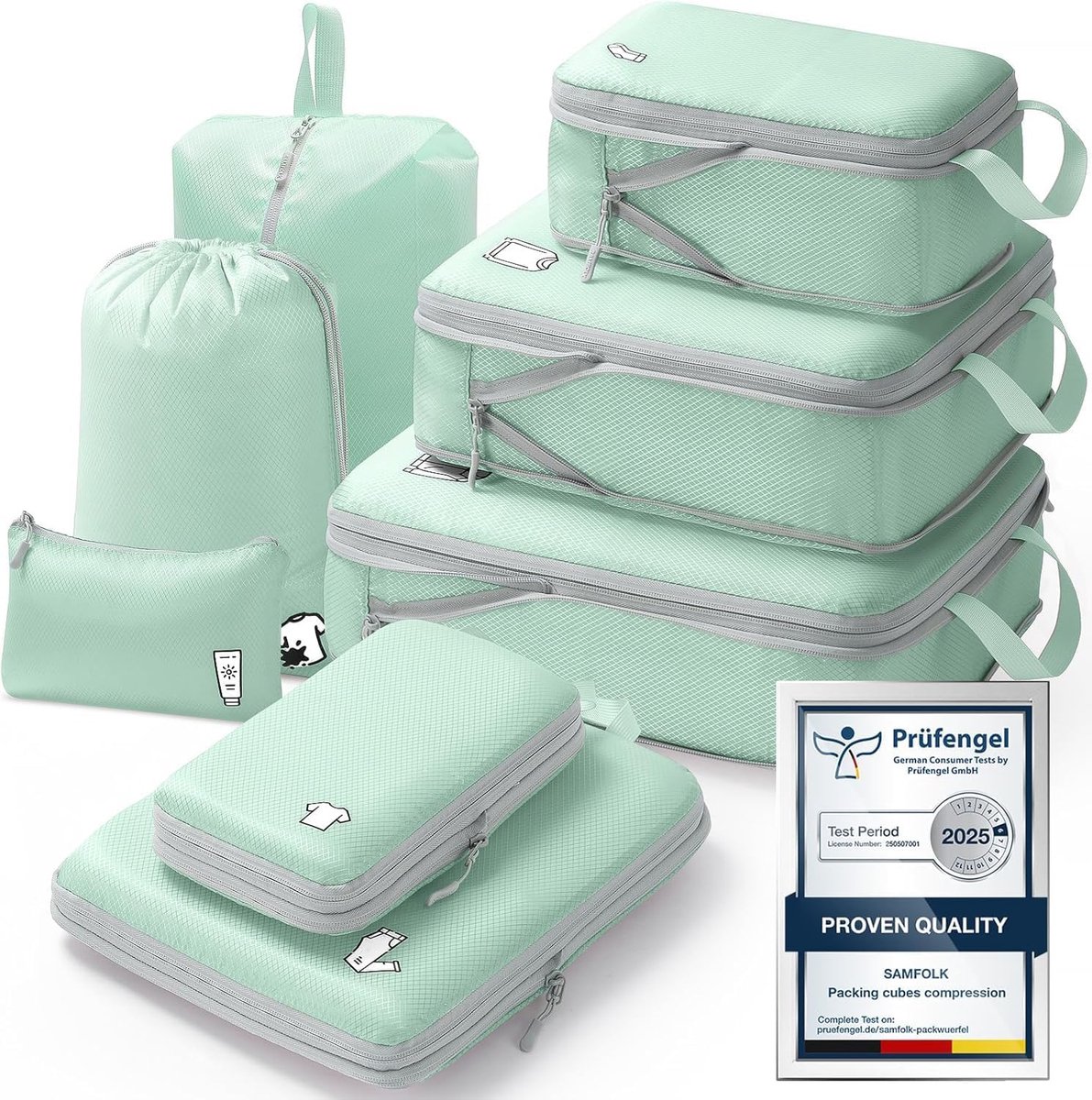 SnelShoppen - Packing Cubes Compressie Kofferorganizer 8 Stuks - Waterdichte Pakkubussen voor Handbagage, Koffer en Rugzak, Donkergroen