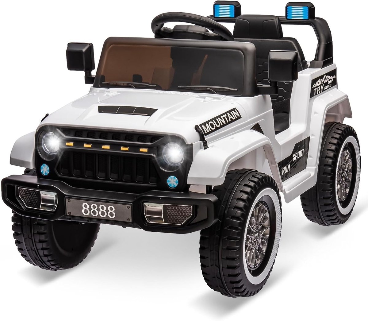 HOERFURIY-Elektrische kinderauto-Elektrische auto 12 V voor kinderen met afstandsbediening 2,4 G, Bluetooth, muziek, claxon en LED-koplampen voor kinderen van 3-6 jaar, wit