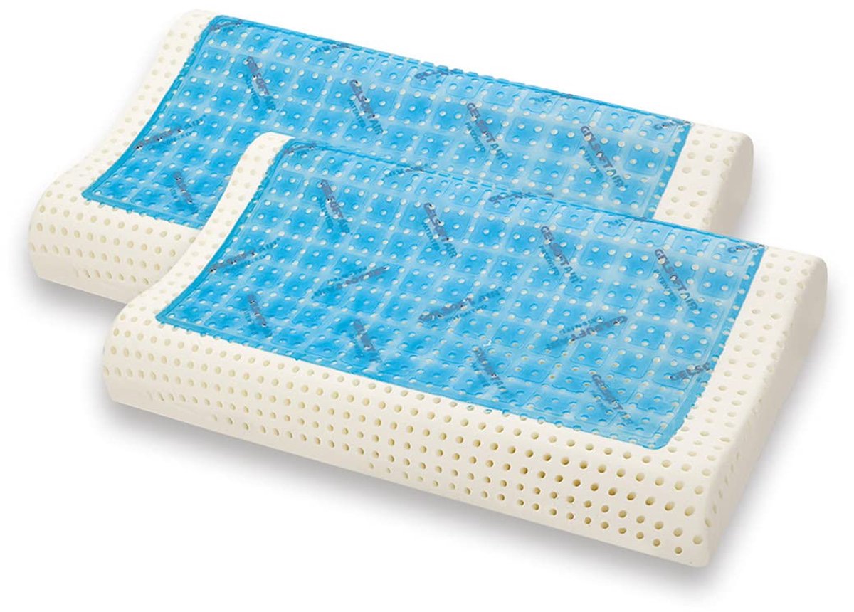 SnelShoppen - 2 Stuks Memory Gel Hoofdkussens Golfvorm 12 cm - Doubleface Fresh Gel Visco Elastisch Neksteunkussen met Afneembare Katoenen Overtrek -