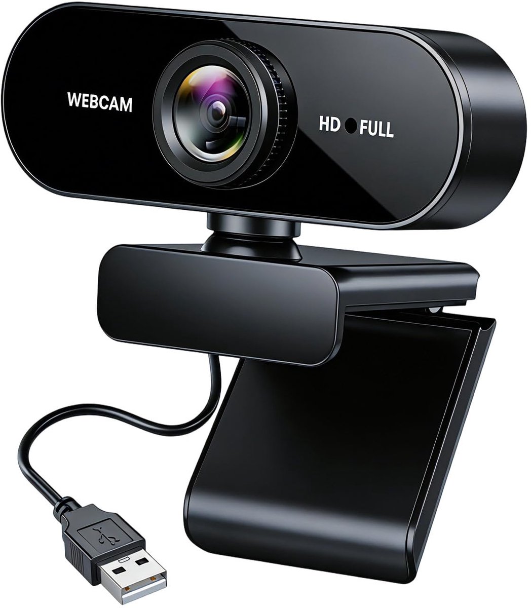 SnelShoppen - Full HD 1080p Webcam met Microfoon, USB A, Automatische Lichtcorrectie, Ideaal voor Videobellen, Streaming en Online Cursussen