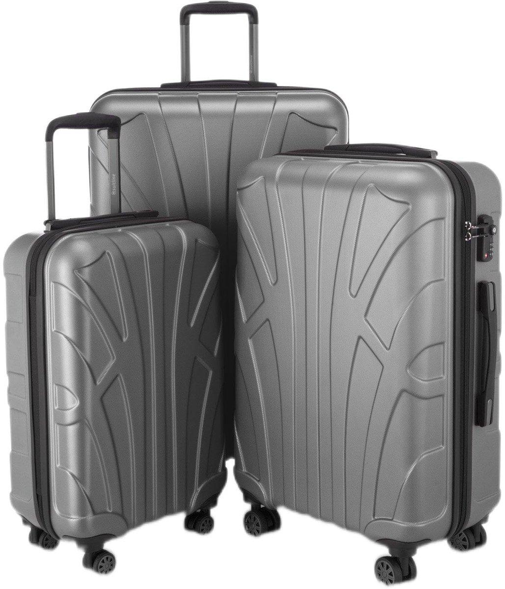 SnelShoppen - 3-delige Kofferset Harde Schaal ABS Handbagage 55 cm, Middel 66 cm, Groot 76 cm Uitbreidbaar met TSA Slot, 4 Dubbele Wielen, Zilver