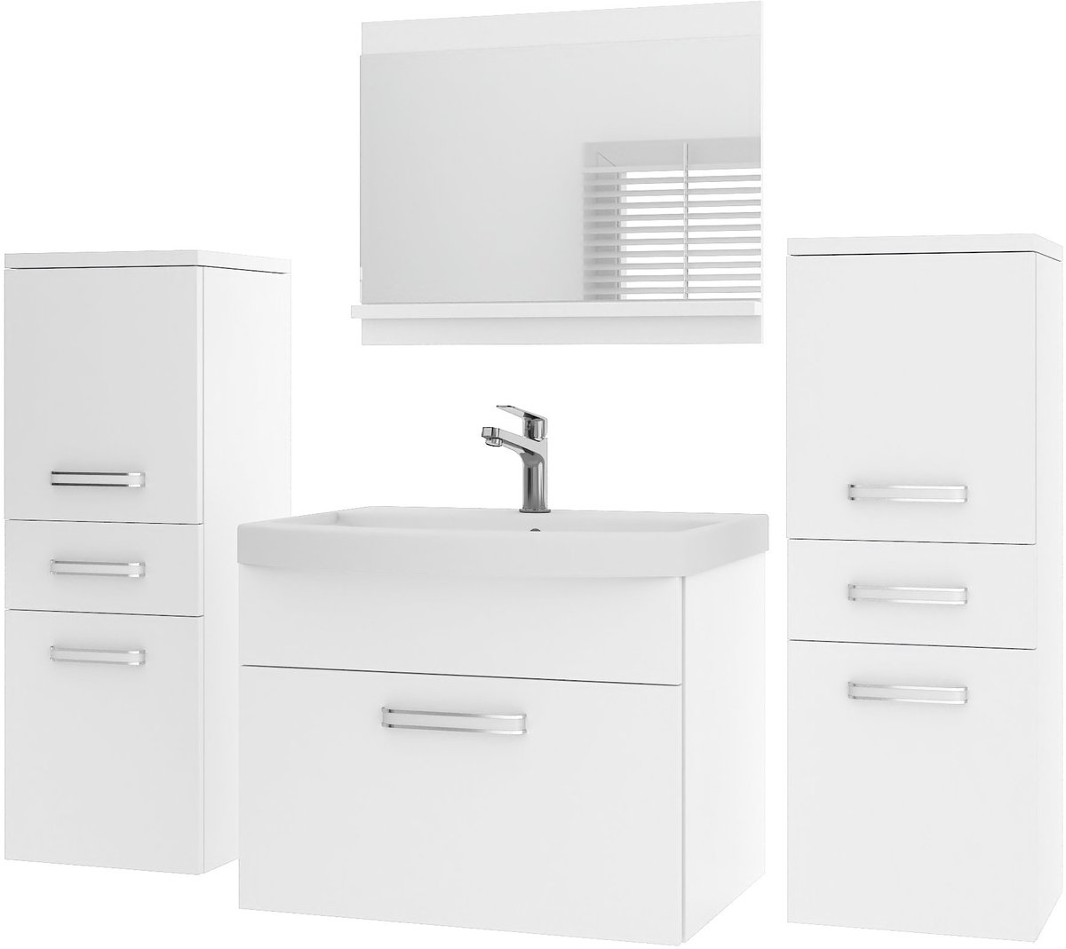 BELINI Badkamermeubel Set PRI M4 - Badmeubelset 120 cm Wit Mat met Wastafel en Spiegel - Wandmontage