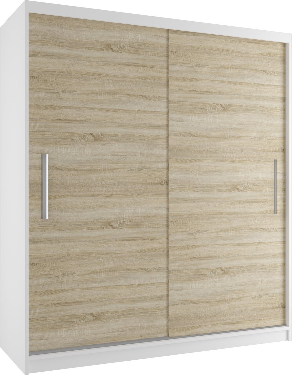 BELINI Verona SI Schuifdeurkast 158 cm Wit/Sonoma Eiken Mat - Garderobekast met Lades - Comfort Line Slaapkamerkast