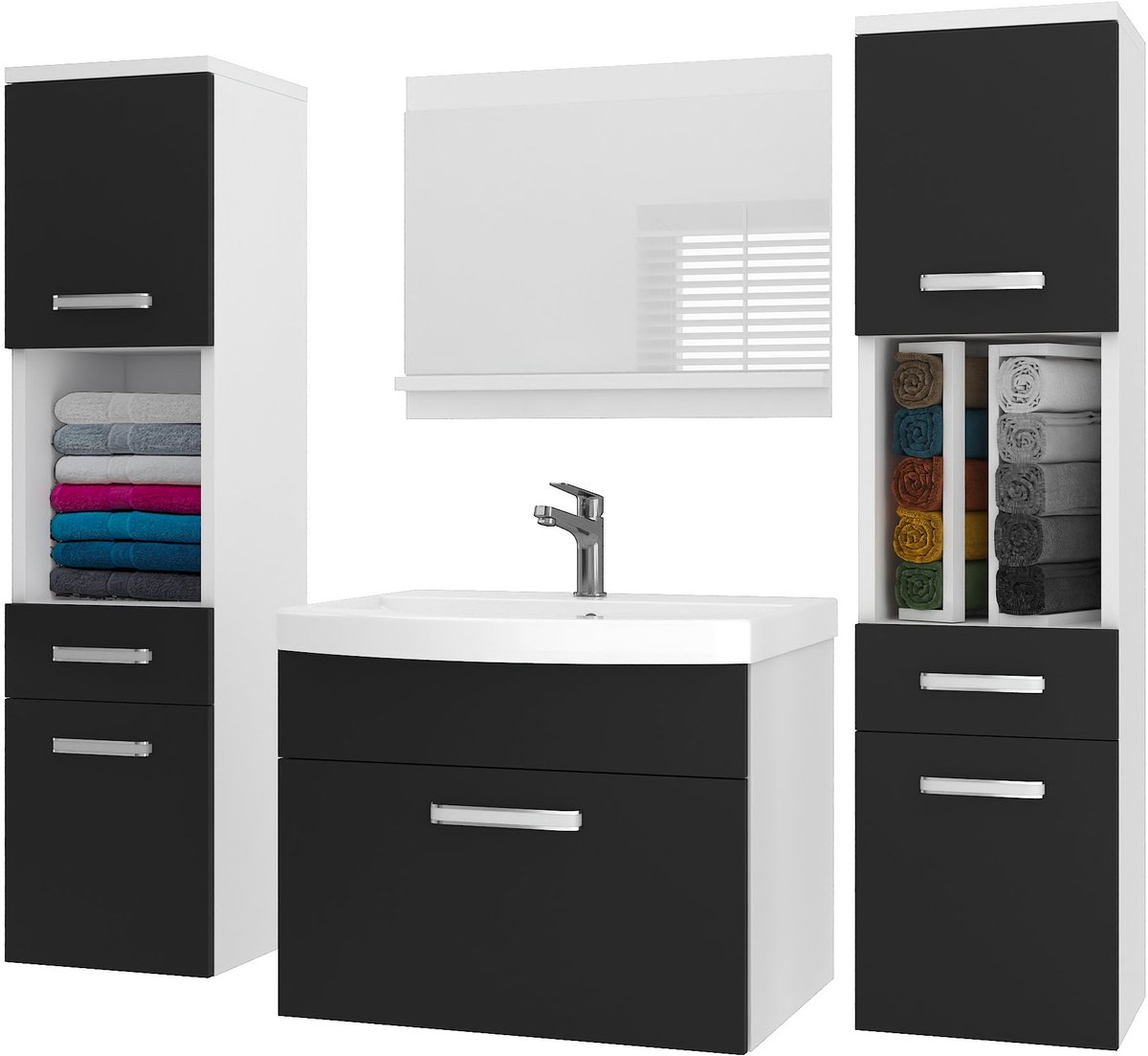 BELINI Badkamermeubel Set PRI M6 - Badmeubelset 120 cm Zwart Mat met Wastafel en Spiegel - Wandmontage