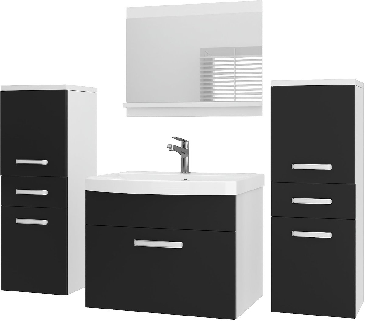 BELINI Badkamermeubel Set PRI M4 - Badmeubelset 120 cm Zwart Mat met Wastafel en Spiegel - Wandmontage