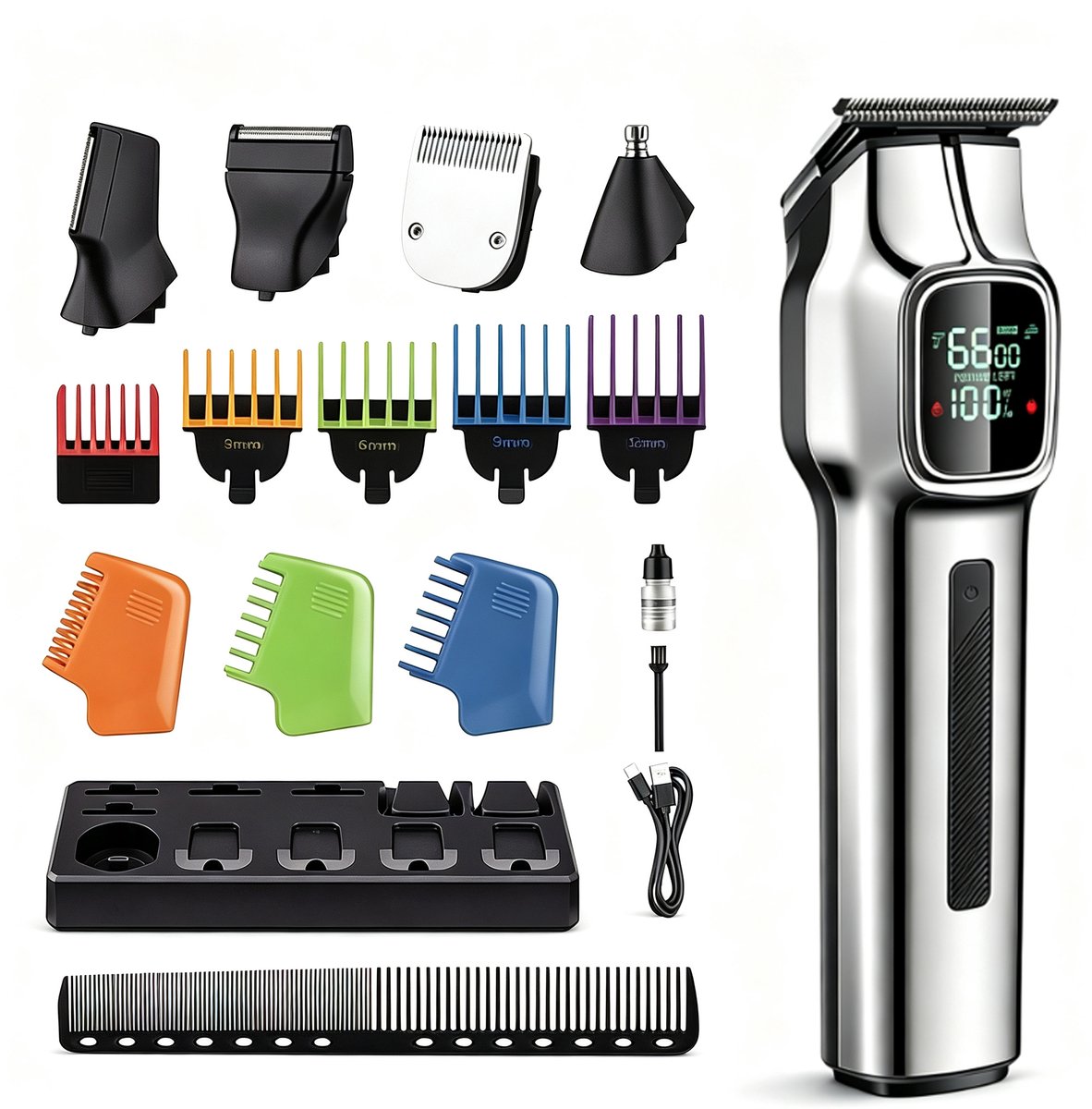 OYLCDI 5-in-1 professionele haartrimmer set voor heren - 6600 toeren sterke motor & 180 min accuduur met USB-C opladen - IPX7 waterdicht, magnetische opzetstukken en dockingstation - 360° draaibaar open meskop, kleurgecodeerde kammen