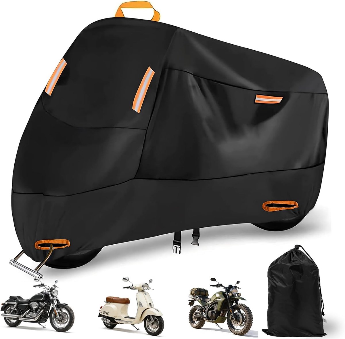 SnelShoppen - Motorhoes Waterdicht XXL 245 x 105 x 125 cm - Stofdicht en Winddicht Oxford 210D - UV Bescherming, Reflecterende Strepen - Voor Binnen e