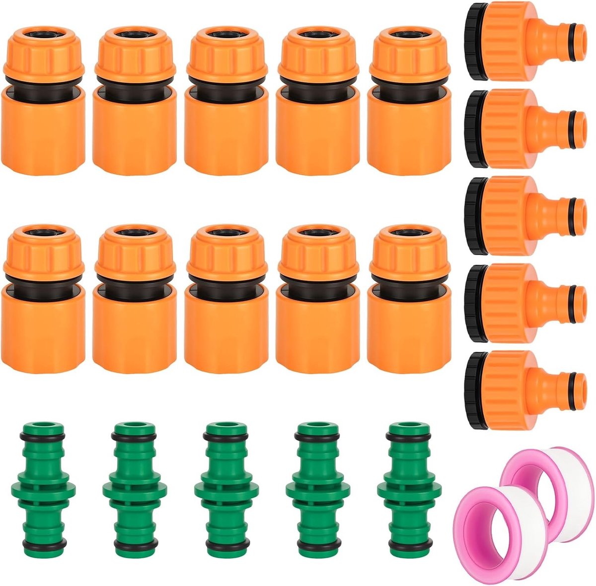 20-delige tuin slang connector set met snelkoppelingen en dubbele mannelijke snap connectors voor 1/2 en 3/4 inch slangen