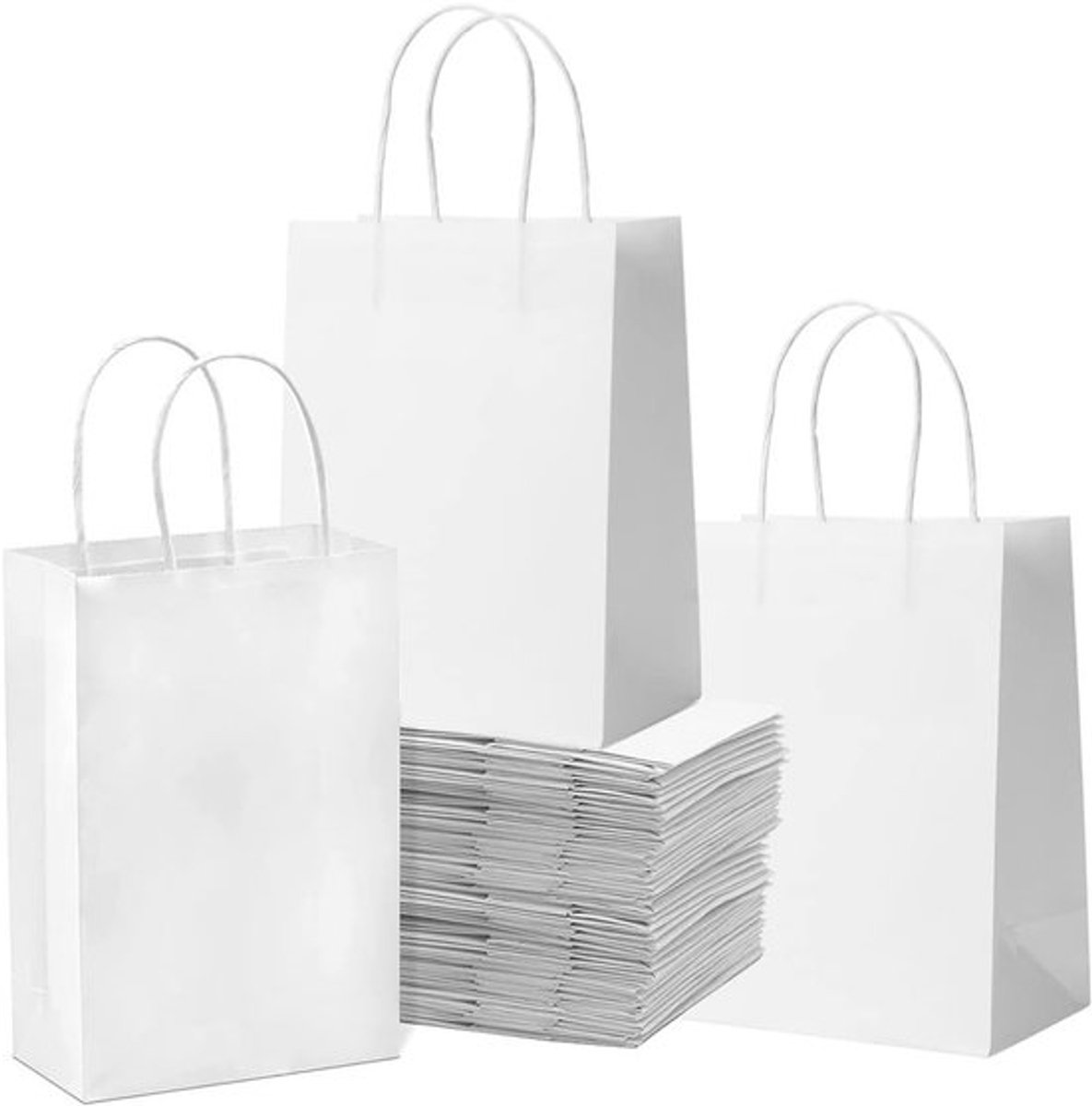 Papieren tasjes met handvat, 40 stuks witte geschenkzakken voor feestjes, verjaardagen en bruiloften, milieuvriendelijk en herbruikbaar