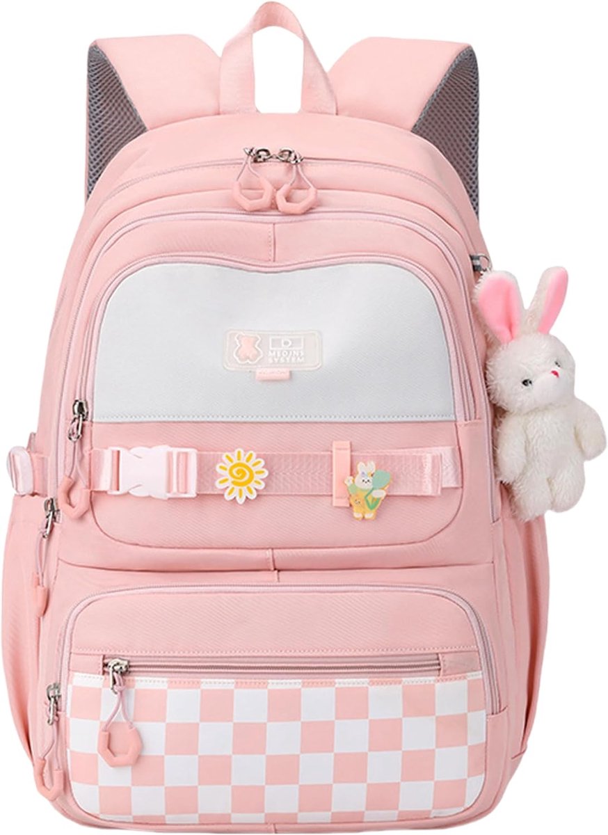 Cute Schoolrugzak voor Meisjes Roze - Kawaii Grote Boekentas voor Kinderen en Tieners - Preppy Schooltas voor Basisschool en Middelbare School