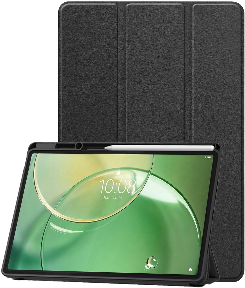 Hoesje Geschikt voor Lenovo Idea Tab Pro Gen 2 - Dun & Stevig - Trifold Bookcase - Hard Cover Case - Met Uitsparing Geschikt voor Lenovo Pen - Hardcover Book - Tablet Hoes - Zwart