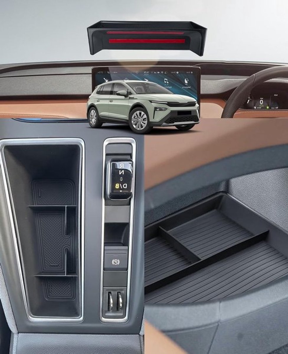 Centrale console opbergbox voor Skoda Enyaq RS 2021-2026 met onderste planken en display-accessoires - 4 stuks voor efficiënte ruimtebesparing en organisatie