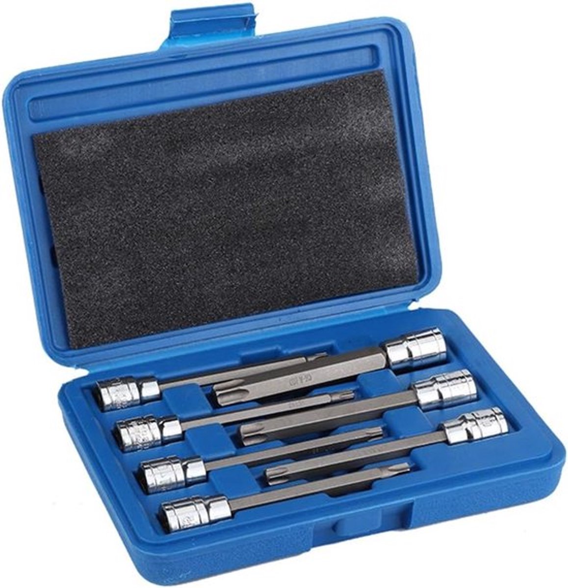 7-delige Torx Bit Set met Extra Lange Bits en Plastic Opbergdoos - T25, T30, T40, T45, T50, T55, T60 voor Professioneel Gebruik en Klussen in Huis