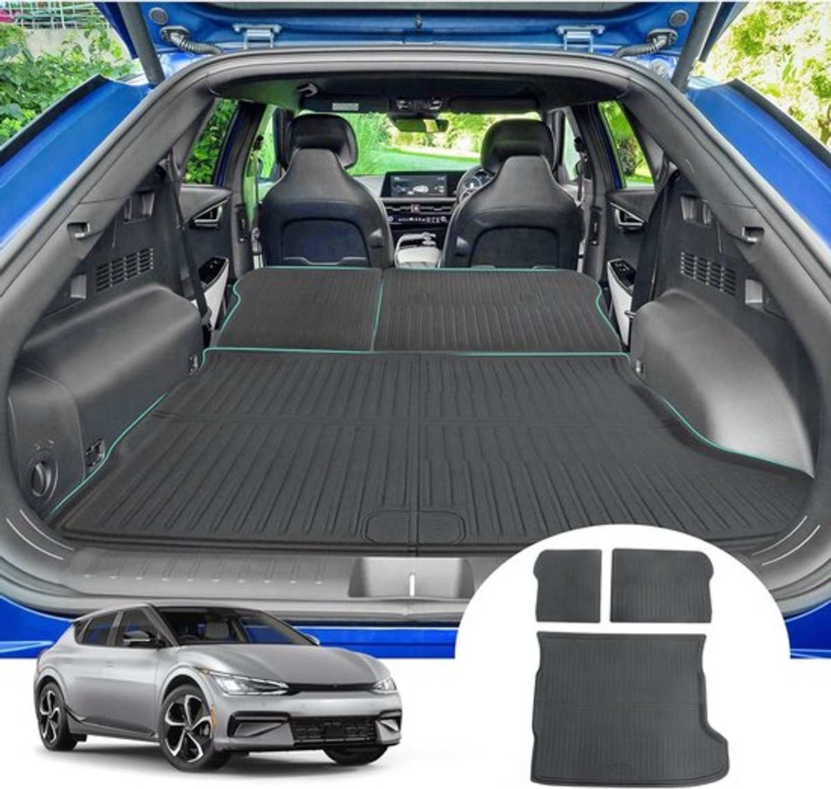 Kofferbakmat voor Kia EV6 2021-2025, Hoge rand, TPE materiaal, 3D-scanning, Geschikt voor EV6 accessoires