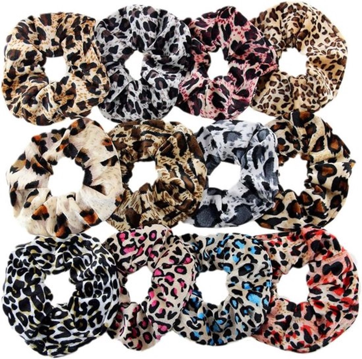 12 stuks elastische haarelastiekjes in luipaardprint, zachte scrunchies voor paardenstaarten en haaraccessoires
