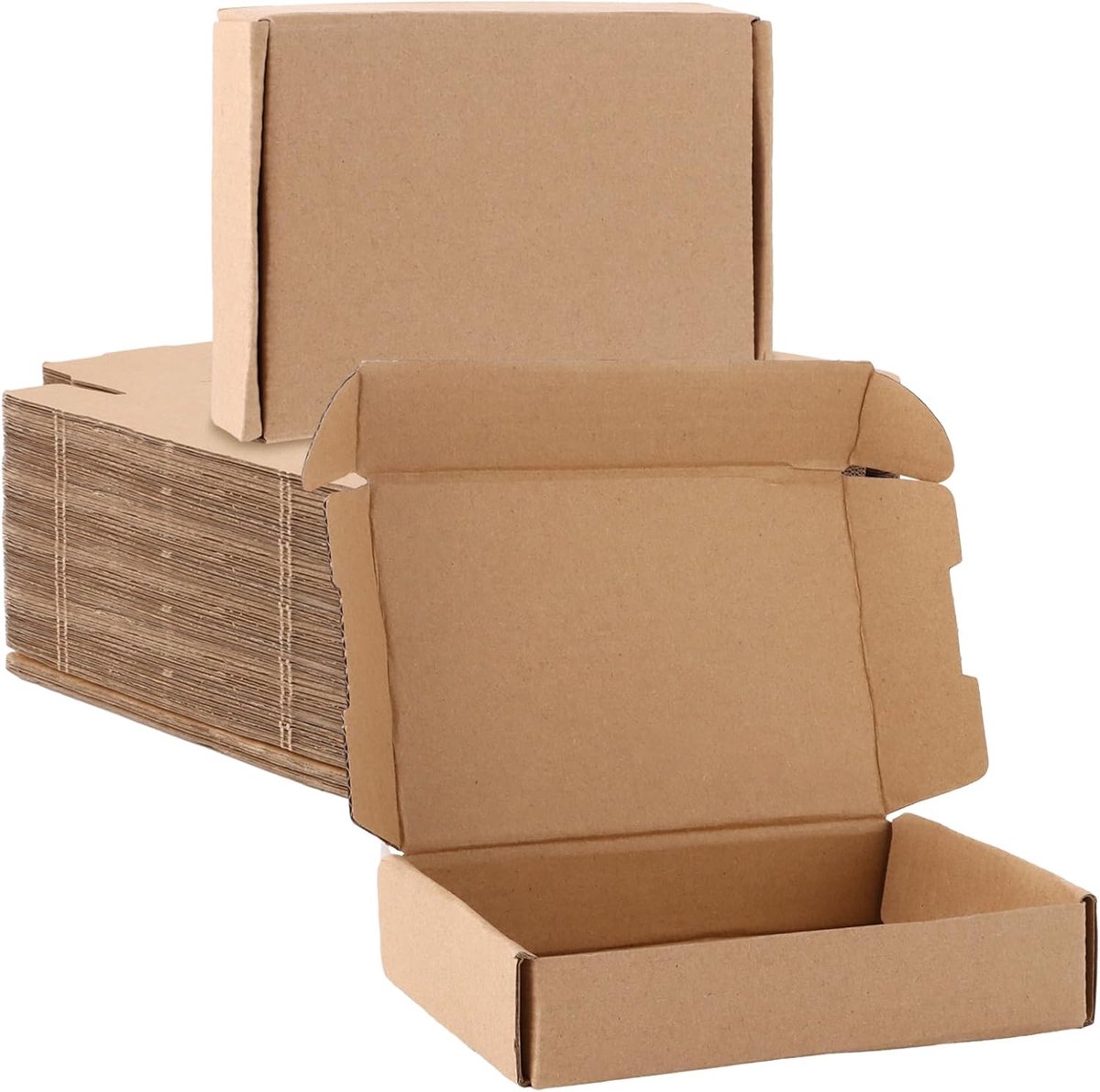 SnelShoppen - 50 Stuks Verzendverpakking Klein - Kartonnen Dozen 14 x 9 x 3 cm - Golfkarton Verpakkingsdozen Bruin voor Verzending, Handwerk, Geschenk