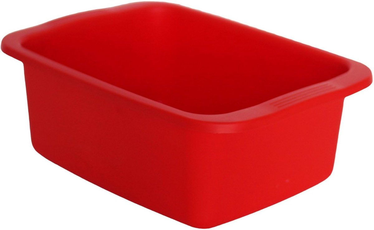 SnelShoppen - Rechthoekige Rode Wasbak 10 Liter - Multifunctioneel Dienblad Kunststof 42x31x15,5 cm - Ideaal voor Keuken, Camping, Feest en Tuin