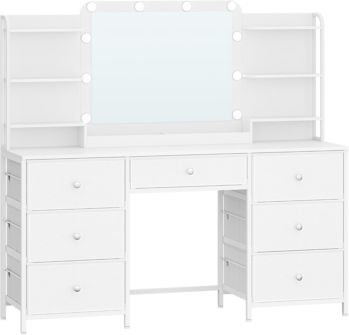 Hzuaneri Kaptafel met ledverlichting, make-uptafel met grote HD-spiegel, 7 laden en 6 legplanken, slaapkamer kaptafel, modern,40 x 150 x 135 cm, Wit