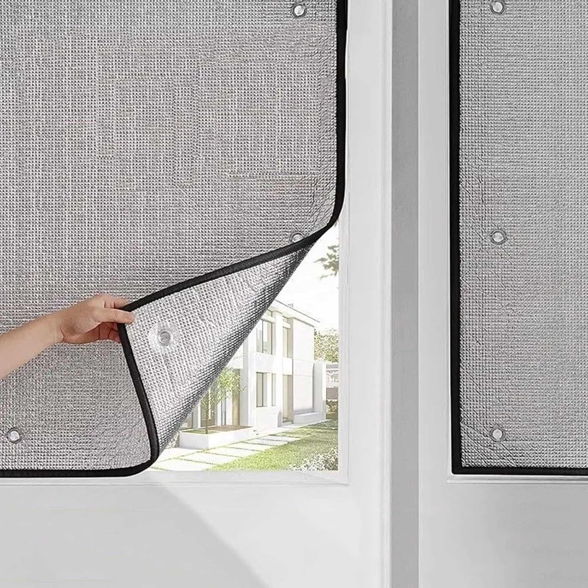 2 Stuks 60*100cm Reflecterende Aluminium Zon- en Isolatiefolie voor Ramen, Privacyscherm met UV- en Warmtebescherming, Eenvoudig te Bevestigen met Zuignappen, Geschikt voor Huis, Kantoor en Garage（Zwarte rand）