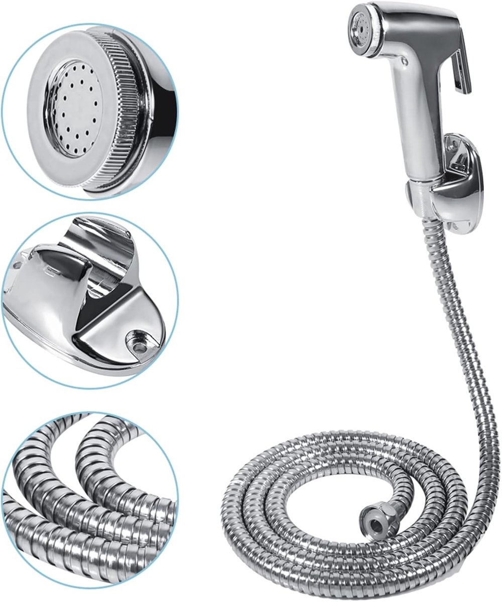 Multifunctionele Hand Bidet Spray met RVS Douchekop en Slanghouder voor Hygiënische Toiletreiniging