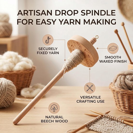 Handmatige Wol Spin Kit met Houten Spindel, Ideaal voor Beginners en Plantaardige Vezels, Garen Spin Gereedschap voor Creatieve Projecten — afbeelding 3