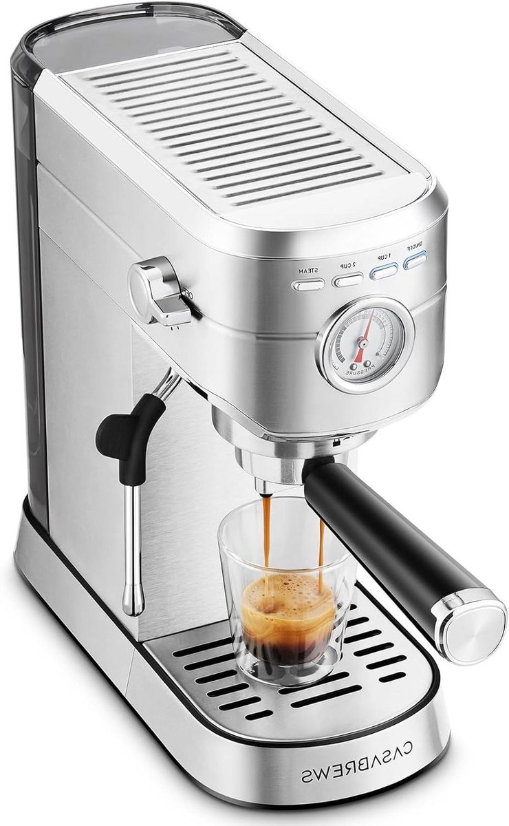 Espressomachine Koffiezetapparaat Thuis barista 20 Bar pompdruk 1 Liter reservoir Zilver