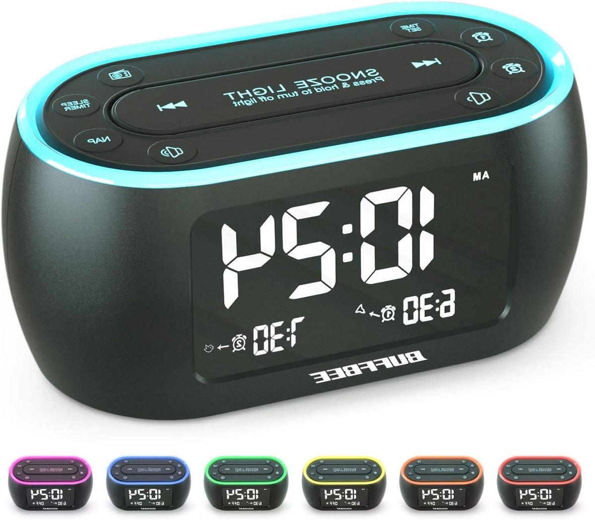 Radio Wekker - Digitale Klok - Wakker Worden - 7 Kleuren Nachtlamp - 12 x 6 x 6 cm - Zwart
