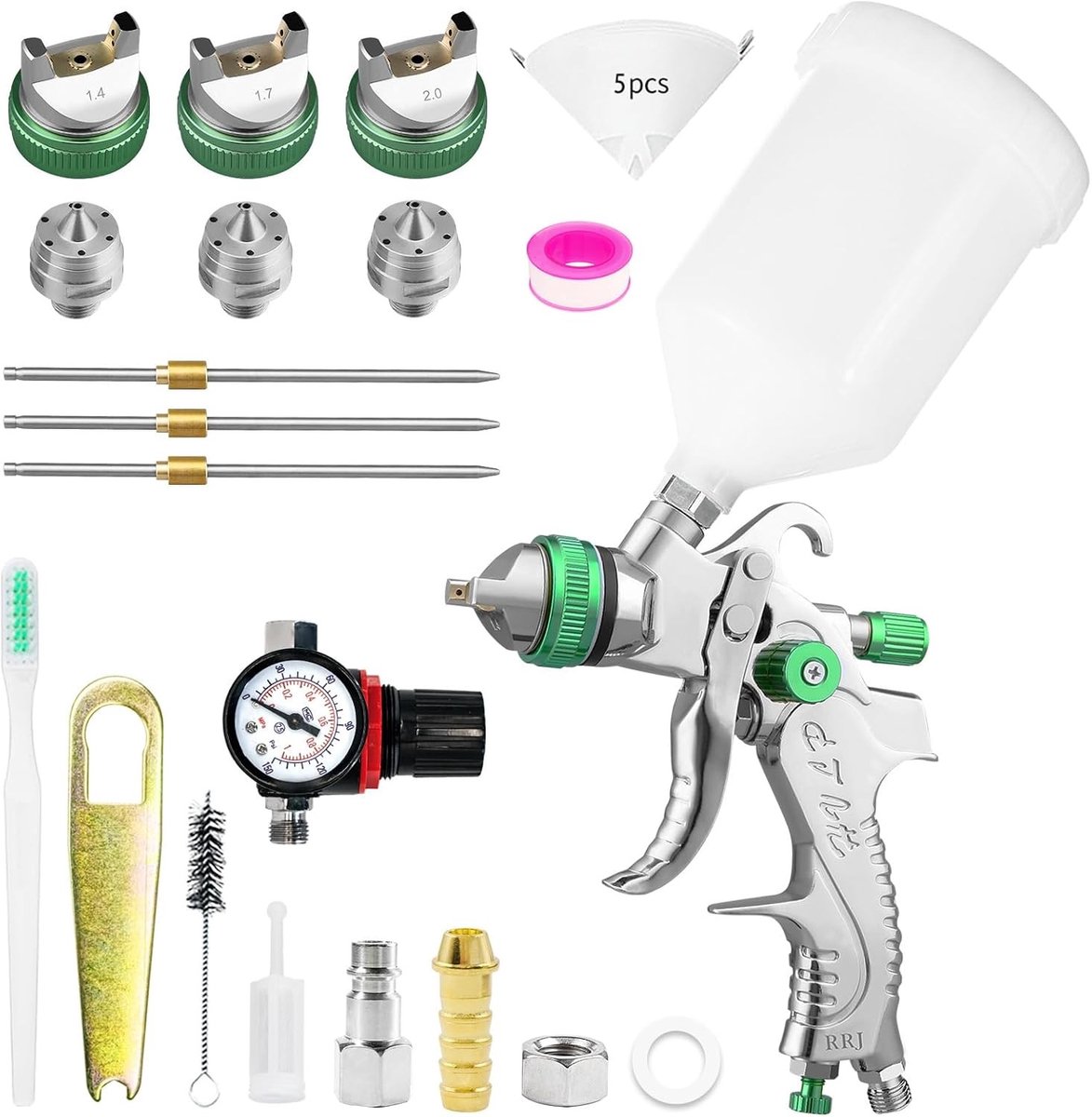 Professionele HVLP Verfspuit met 3 Spuitmonden 1.4/1.7/2.0 mm, 600cc Gravity Feed en Spuitkit voor Auto Reparatie en Schilderwerk