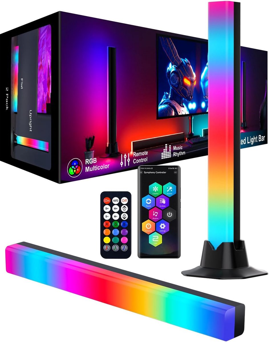 SnelShoppen - Meewata LED Lightbar 32 cm RGB IC lamp voor Gaming Verlichting, Muziek Synchronisatie, App & Afstandsbediening, Desk Sfeerlamp voor TV e