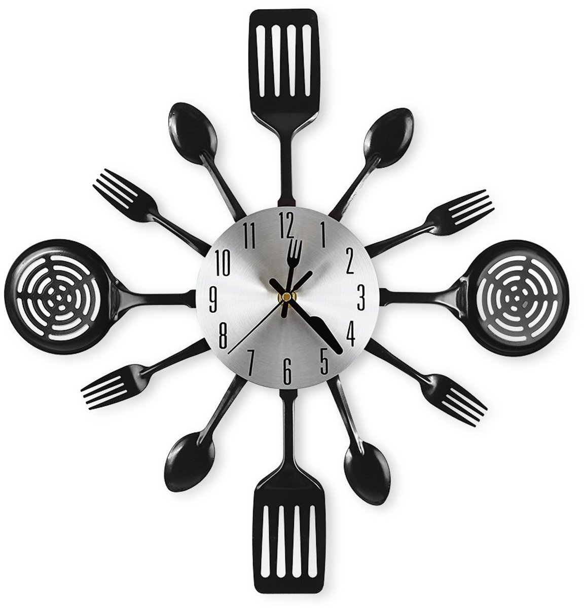 SnelShoppen - 16 Inch Keuken Wandklok met Vork en Lepel Wijzerplaat, Stille Klok Beweging, Batterij Aangedreven, Unieke Decoratie voor Keuken en Eetka