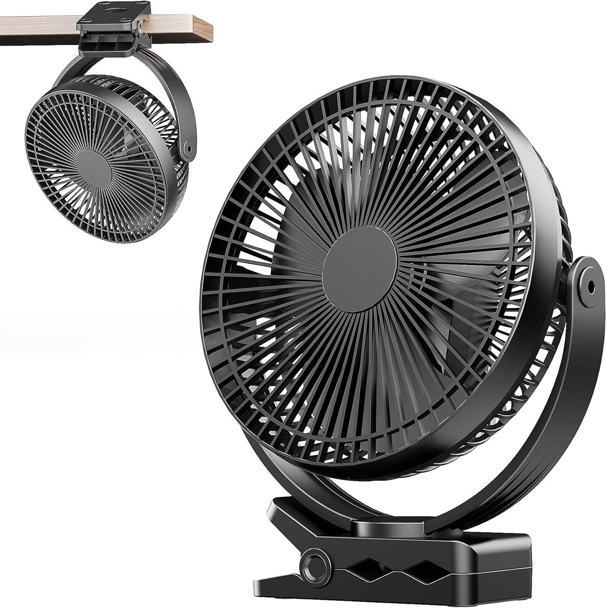Draagbare Ventilator - Oplaadbare Clip Ventilator - Persoonlijke Koeling - 720° Rotatie - 8 Inch - Zwart