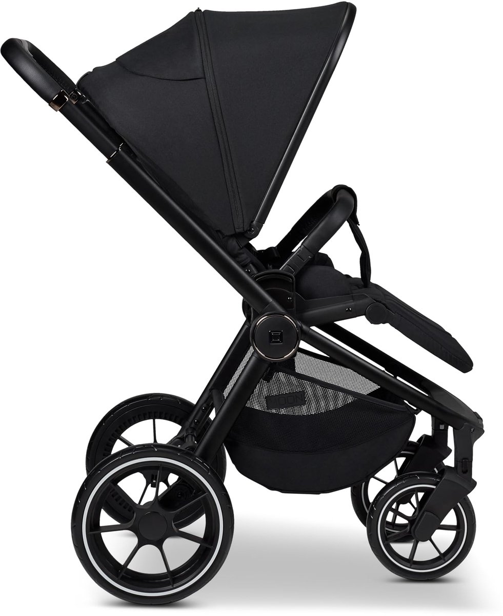 SnelShoppen - Premium Sport Buggy Onyx/Melange - Veiligheid en Comfort voor Actieve Gezinnen - Groot Zonnedak, Randvrije Voetsteun, Reflecterende Wiel