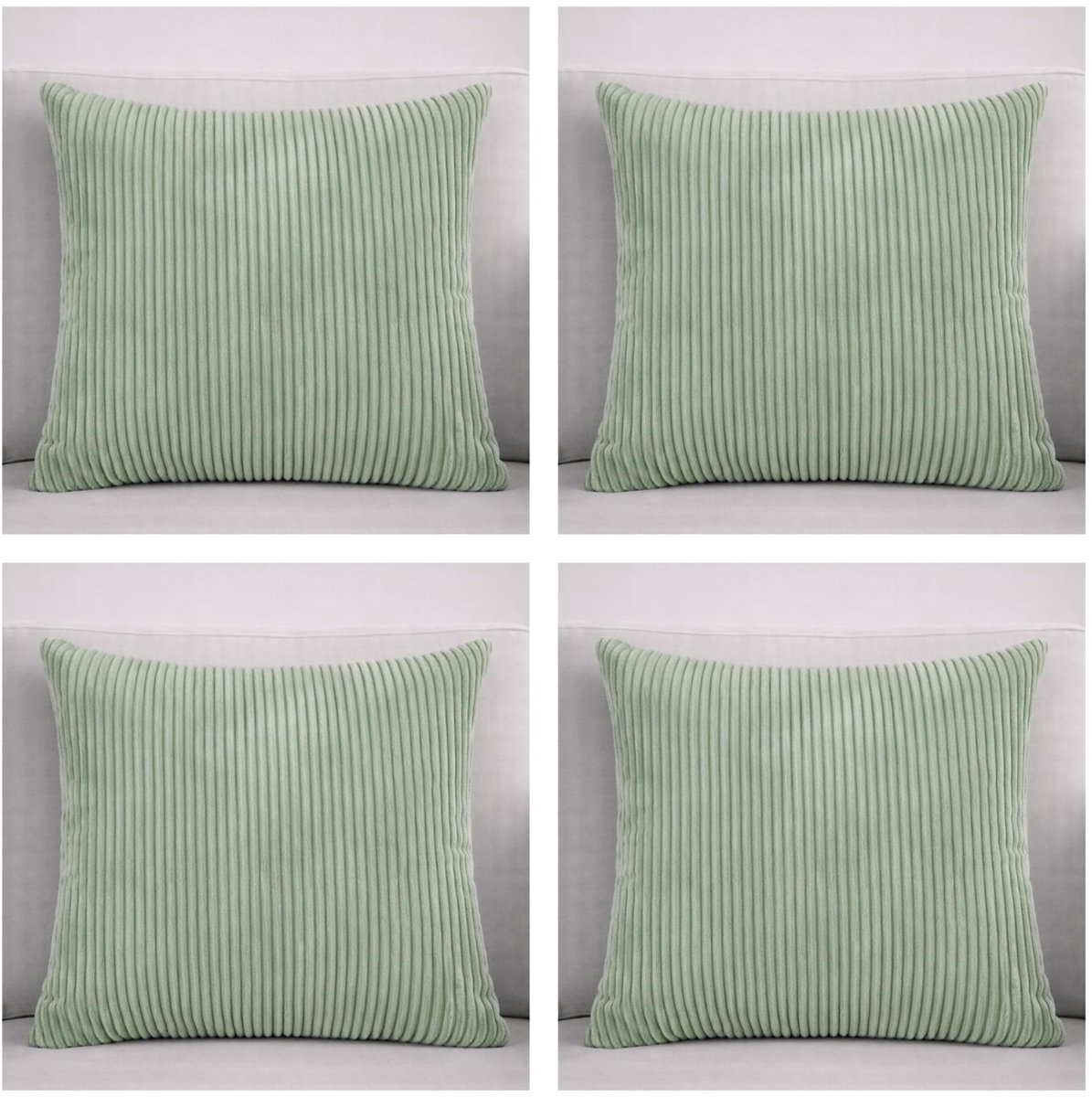 SnelShoppen - Set van 4 Corduroy Kussenhoezen 45x45 cm - Zachte Decoratieve Kussenslopen in Saliegroen met Onzichtbare Rits voor Thuisdecoratie en Ban