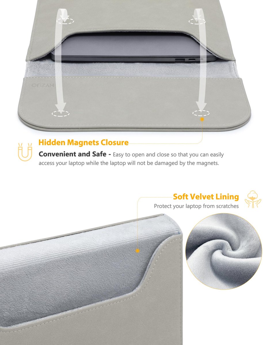 SnelShoppen - 15-16 Inch Laptophoes Sleeve voor MacBook Pro 16 M5, Lichtgrijs, Waterafstotend, Stijlvol en Beschermend, Ideaal voor School, Werk en Re