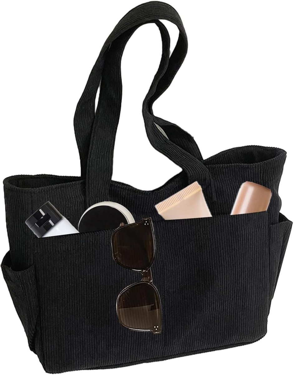 Dames corduroy strandtas, grote tote bag met rits, ideaal voor winkelen, werk en dagelijks gebruik
