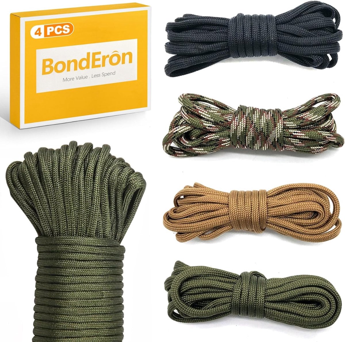 Multifunctionele paracord touwset van 4 x 6 m, 4 mm dik, scheurbestendig, 7 kernstrengen, ideaal voor knutselen, DIY-projecten en decoratie in 4 kleuren