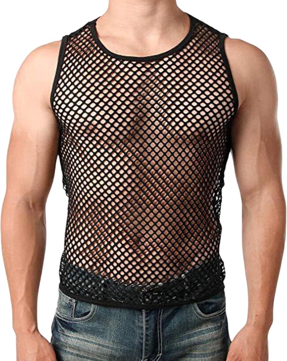 Korte Mouw Tanktop voor Mannen van Doorzichtig Netweefsel, Ideaal als Onderkleding en Casual Shirt