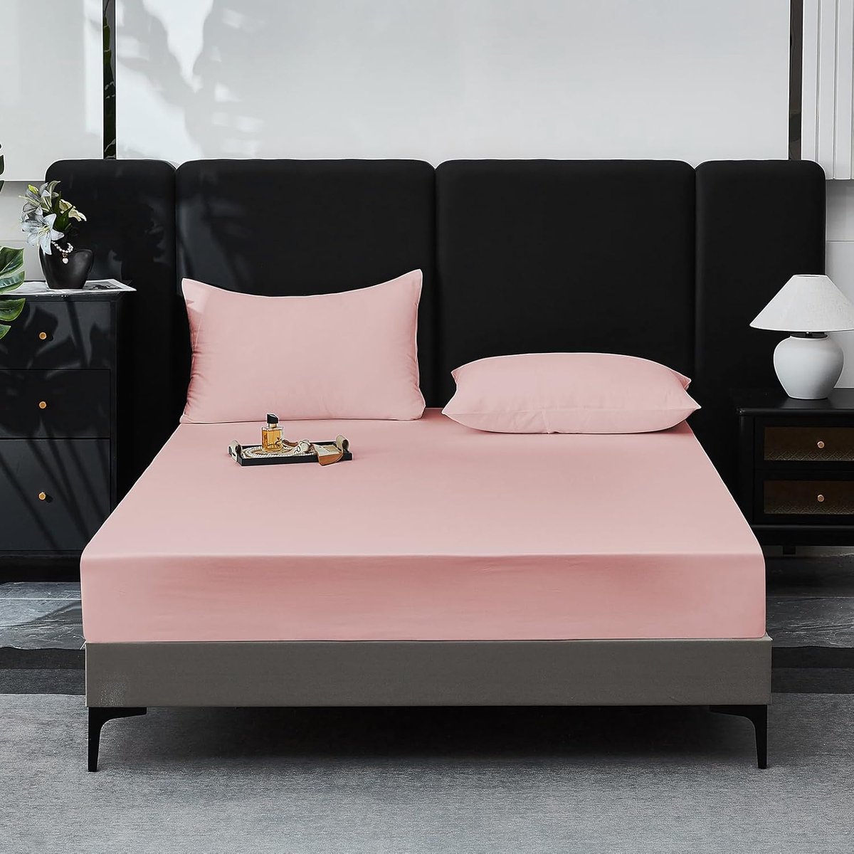 Thijox - Hoeslaken 90 x 200 cm Katoen-Satijn Roze Bedlaken 100% Langstapelig Katoen Ademend Zacht Verkoelend Geschikt voor Boxspringbed Matrassen tot