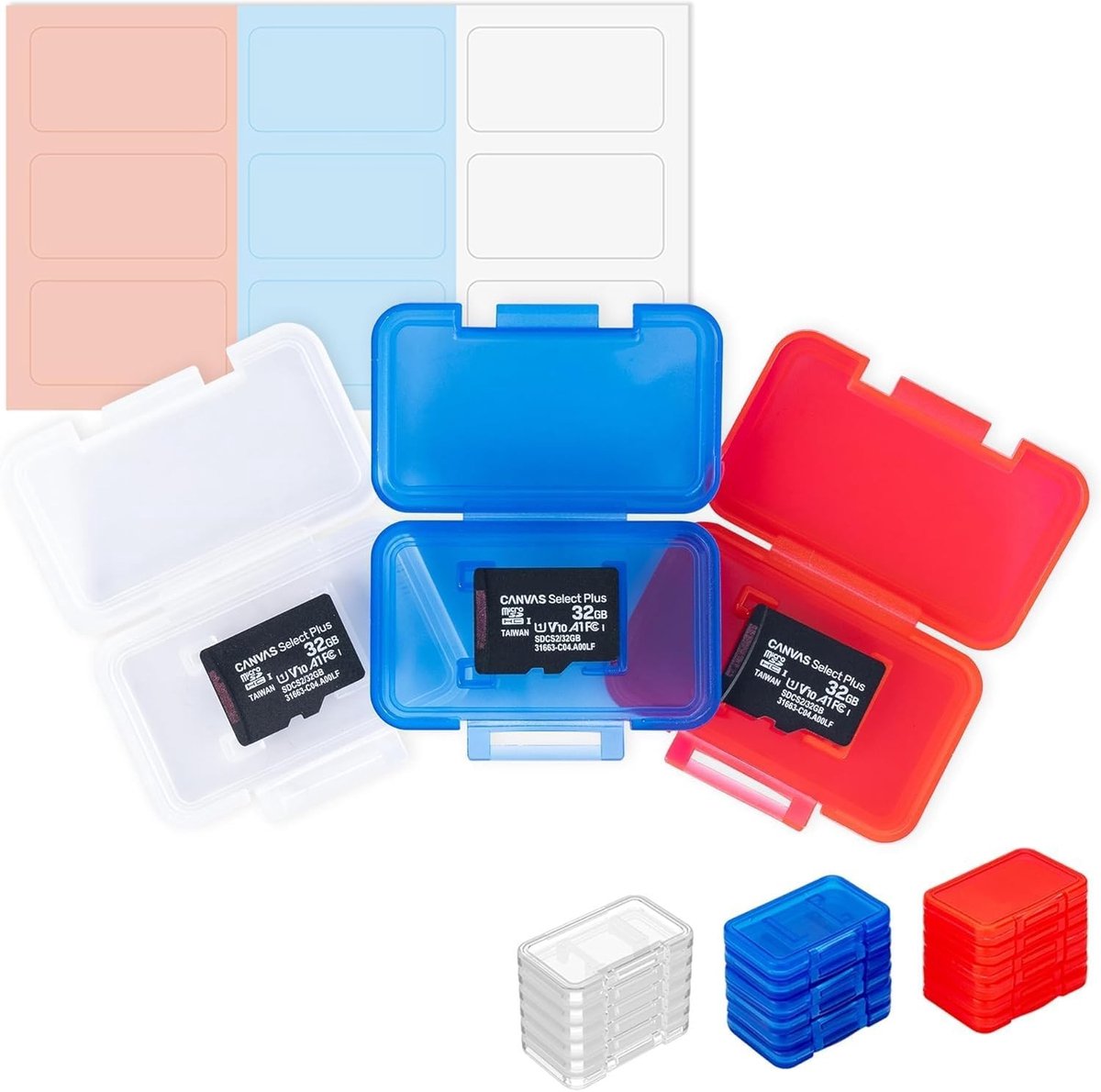Micro SD Kaart Case 18-Pack - Compacte Opslag met Labels in 3 Kleuren, Draagbaar en Organiseerbaar