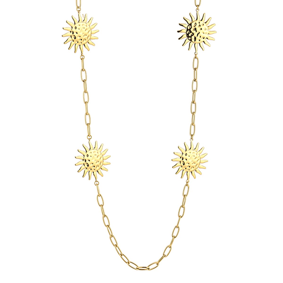 Lange Ketting & Heupketting Dames 90 cm - Roestvrij Staal (RVS) - Met Zon Bedels - Tailleketting / Buikketting / Lange Schakelketting - Sieraden Cadeau Vrouw - Goud